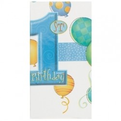 120X180 Santim First Birthday Balloons Blue Masa Örtüsü